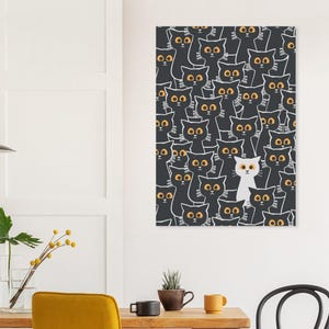 One white cat among all blacks - Printable Wall Art, Digital Download Wall Art, Stylish Picture, Nursery Decor