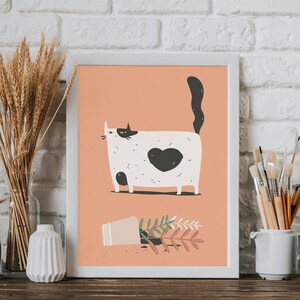 Black and white cat with an overturned pot - Printable Wall Art, Digital Download Wall Art, Stylish Picture, Nursery Decor