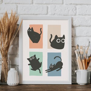 Four different cats on colorful shapes - Printable Wall Art, Digital Download Wall Art, Stylish Picture, Nursery Decor