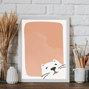 Cute white cat on a orange background - Printable Wall Art, Digital Download Wall Art, Stylish Picture, Nursery Decor