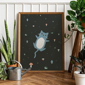 Cat lying among mushrooms - Printable Wall Art, Digital Download Wall Art, Stylish Picture, Nursery Decor