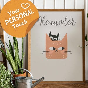 Cabeza de gato adorable: arte de pared imprimible, arte de pared con descarga digital, imagen elegante, decoración de guardería