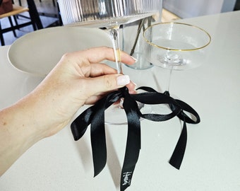 Ribbon place setting, Ribbon name setting, Bow place setting, black ribbon drink tags, drink tag, bow drink tag, wedding place setting