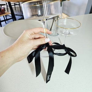 Ribbon place setting, Ribbon name setting, Bow place setting, black ribbon drink tags, drink tag, bow drink tag, wedding place setting