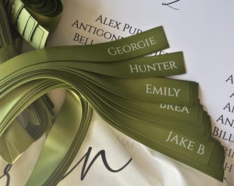 Personalised Ribbon Place Setting Bow | Wedding Drink Tags | Custom Name Ribbon for Glasses | Bow Place Card | Name Ribbons for Wedding