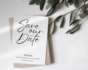 Classic Save the Date, Black and White Wedding Announcement Cards, Customizable Invites, Save our Date, Wedding Save the Dates, Script font
