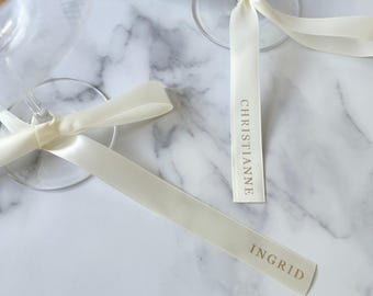 Fiocco personalizzato per segnaposto / Etichette per bevande da matrimonio / Nastro personalizzato con nome per bicchieri / Segnaposto con fiocco / Nastri con nome per matrimonio