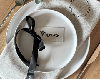 Arch Acrylic Wedding Place Settings with Black Satin Ribbon Bow - Elegant Event Table Decor for Weddings & Parties