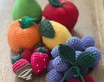 Pacchetto di 12 modelli di frutta all'uncinetto in formato PDF - Pera giocattolo - **Solo modello** Set di modelli di frutta amigurumi per cucina giocattolo