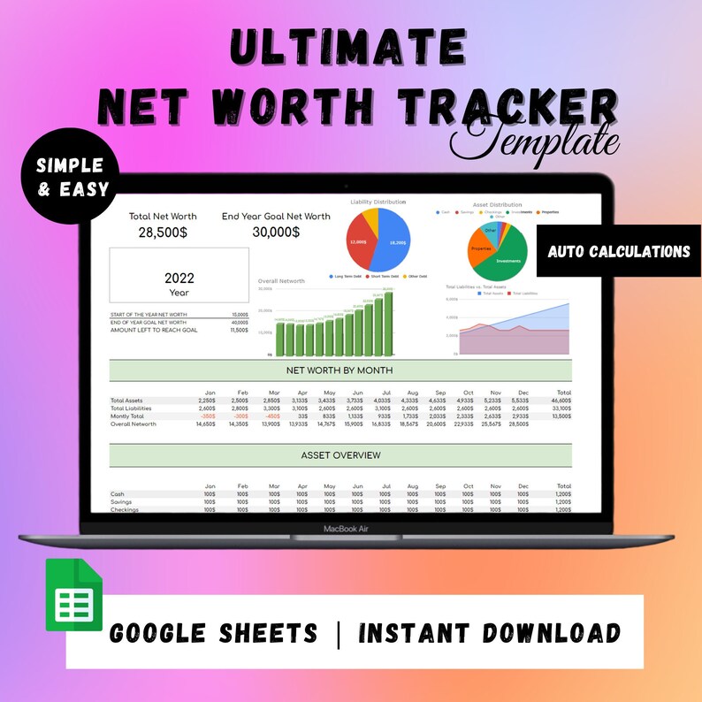 Net Worth Tracker, Net Worth Calculator, Asset and Liability Calculator