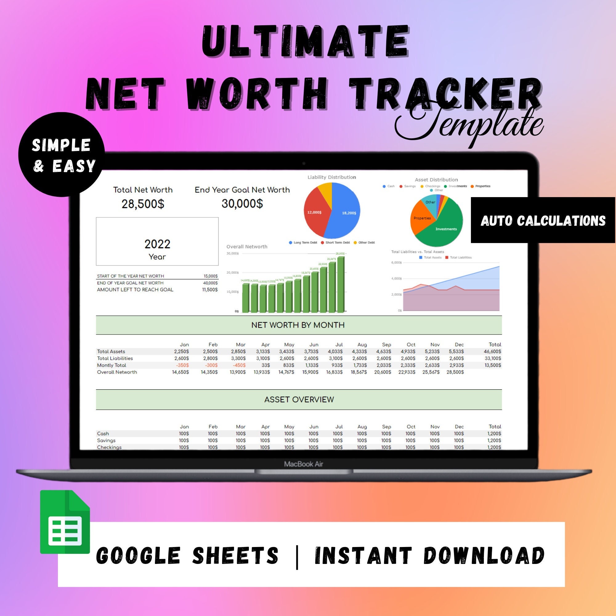 Net Worth Tracker, Net Worth Calculator, Asset and Liability Calculator
