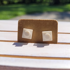 White Building Block Stud Earrings