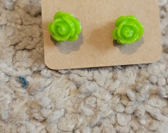 Green Rose Stud Earrings