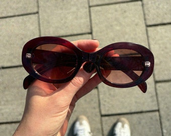 Ovale Statement Sonnenbrille | Retro Sonnenbrille | Klassische Sonnenbrille für Männer und Frauen | Bordeaux-Rot