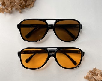 Lunettes de soleil pilotes rétro | Lunettes de soleil avec verres colorés | Lunettes tendance pour hommes et femmes | Verres jaunes et marrons