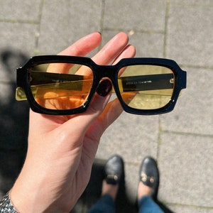 Square Oversized Sunglasses | Retro Vintage Sunglasses | Classic glasses for men & women | Orange, yellow and black lenses