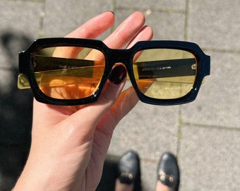 Square Oversized Sunglasses | Retro Vintage Sunglasses | Classic glasses for men & women | Orange, yellow and black lenses