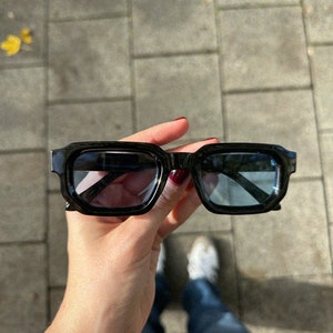 Slim Square Retro Sunglasses | Unisex sunglasses with blue lenses | Festivals, parties, beach | Blue glasses