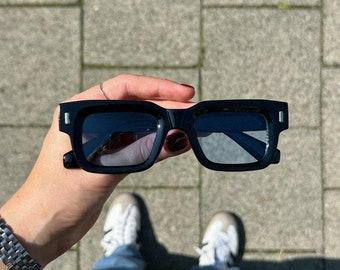 Eckige Retro Sonnenbrille | Unisex Sonnenbrille | Festivals, Partys, Beach | Blaue Gläser
