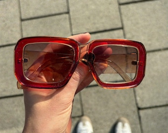 Gafas de sol retro cuadradas de gran tamaño | Gafas de sol de inspiración vintage | Gafas clásicas para hombre y mujer | rojo/beige