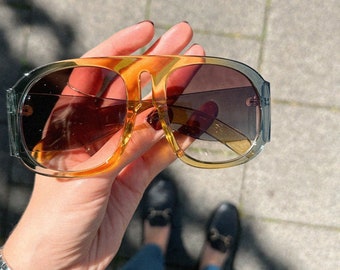 Ausgefallene Oversized Retro Sonnenbrille | Vintage Sonnenbrille | Extravagante Brille für Männer & Frauen | Orange/ Pink/ Bunt