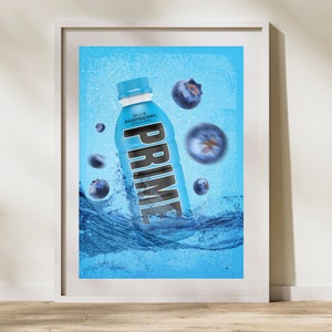 Prime Hydration Drink Wall Art - Blue Raspberry, Home Decor, Kids Gift, KSI, Jake Paul, Prime Pop, Boxing
