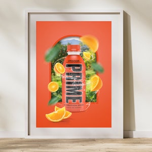 Prime Hydration Drink Wall Art - Orange, Home Decor, Kids Gift, KSI, Jake Paul, Prime Pop, Boxing