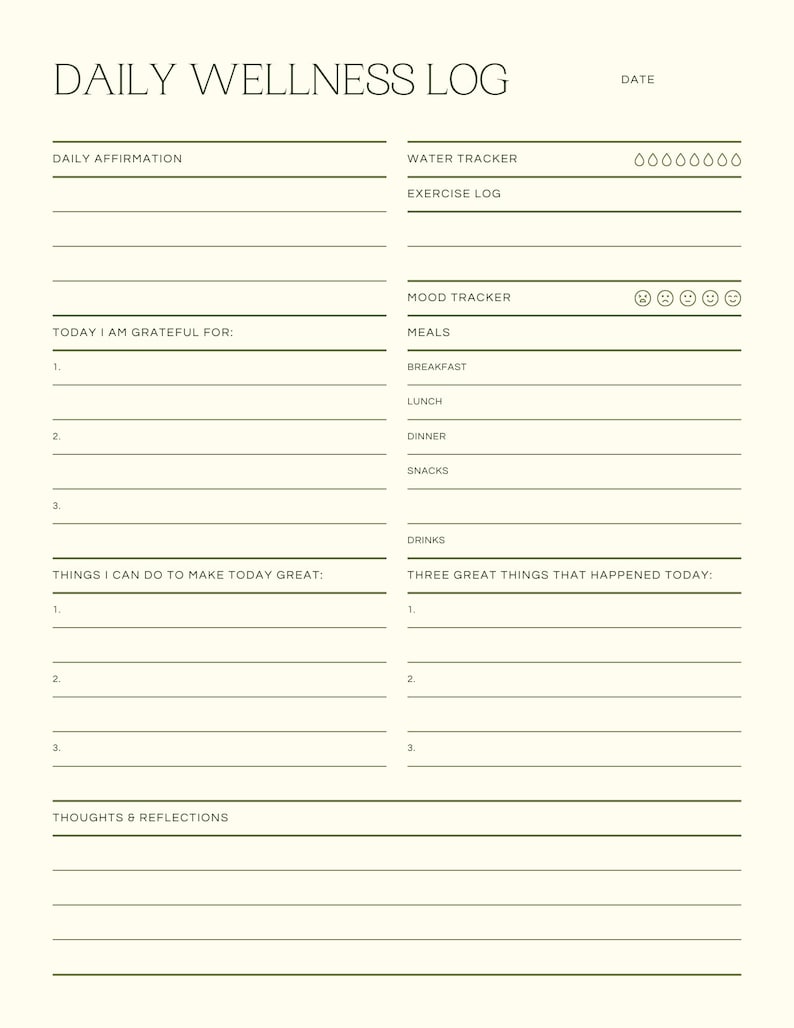Printable Daily Wellness Log - Etsy