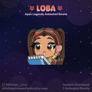 Apex Legends Loba Kirschbombe Notizen Animiertes Twitch Emote | Streamer, Livestreaming, Gaming, Emoji, Chibi, Discord, YouTube, Sticker