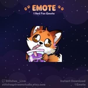 Cute Red Fox Boba Twitch Emote | Streamer, Streaming Assets, Gaming, Emoji, Chibi, Discord, YouTube, Kick, Sticker, Animal Emotes