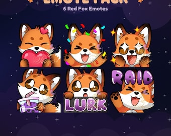 Pacchetto di emote Twitch Cute Red Fox / Streamer, Risorse per lo streaming, Gioco, Emoji, Chibi, Discord, YouTube, Kick, Adesivo, Emote animali