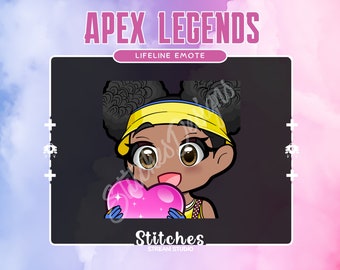 Lifeline Emote Apex Legends Lifeline Mic Check Emote coeur rose Chibi Apex Legends Twitch Chat Discord YouTube Streamer