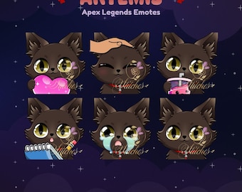 Apex Legends Artemis Kitty Twitch Emote Pack | Streamer, Streaming Assets, Gaming, Emoji, Chibi, Discord, YouTube, Kick, Sticker, Bundle