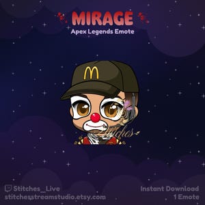 Apex Legends Mirage Chuckles The Barrelman McDonald&#39;s Twitch Emote | Streaming Assets, Gaming, Emoji, Chibi, Discord, YouTube, Kick, Sticker