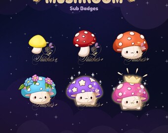 Rainbow Mushroom Sub Badges for Twitch | Cute Cozy Streamer Assets, Pastel Sub Icons – PNG Digital Download for VTubers, Gamers, Streamers