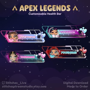 Apex Legends Static Customisable Health Bar Overlay | Streamer, Streaming Assets, Gaming, Emoji, Chibi, Discord, YouTube, Kick, Overlay