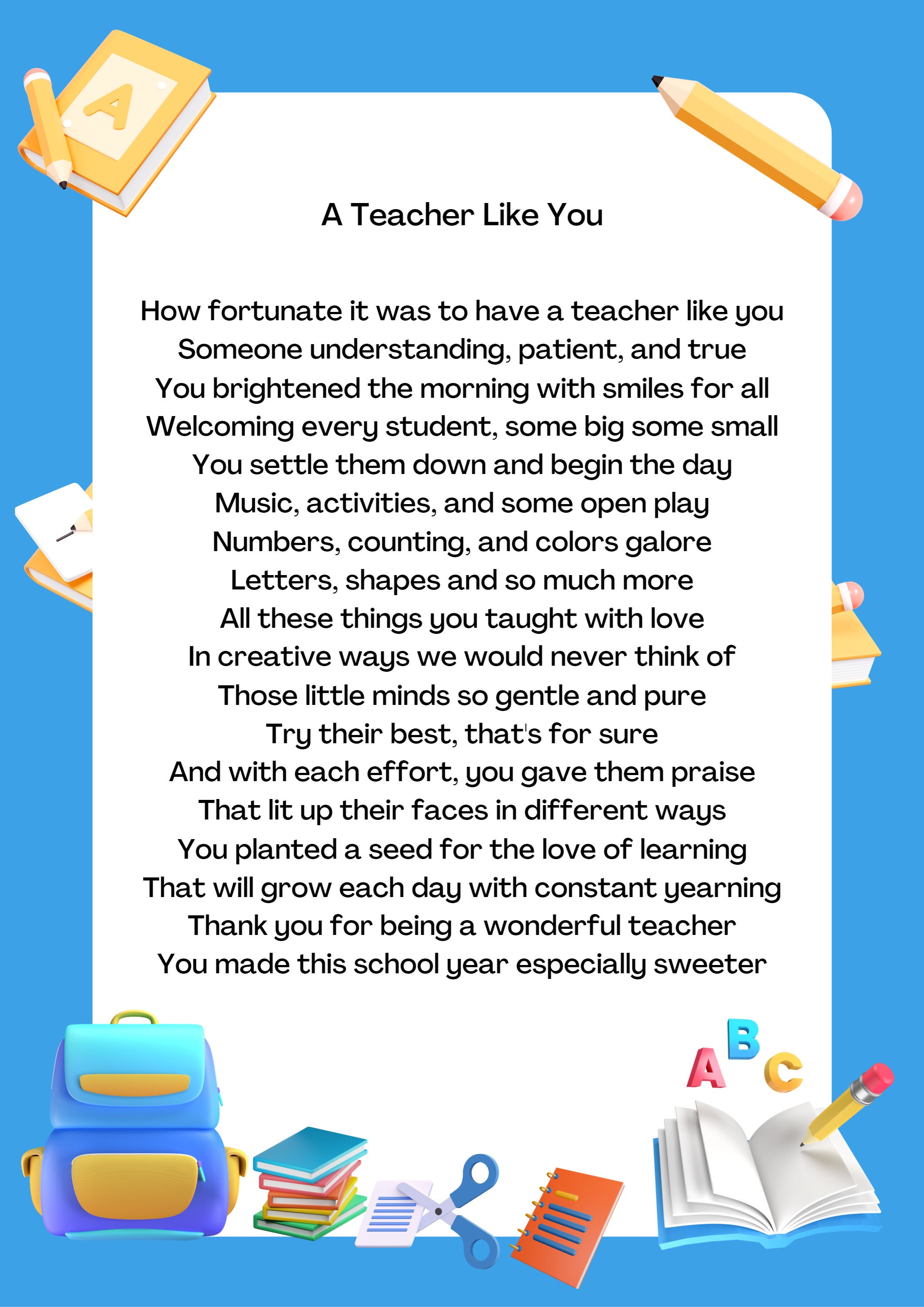 Gift for Teacher, Poems, Educator, Preschool, Kindergarten - Etsy