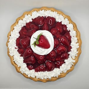 Fake Strawberry Pie, 9-inch, Sold Individually, Full Size, Realistic, Pie Prop, Kitchen Dessert Decor, Fake Baked Goods, Pie Sculpture