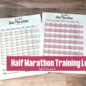 Half Marathon Training Log, 16 Week Half Marathon Training Plan, 12 Week Half Marathon Training Log, Printable Running Log, Mileage Tracker