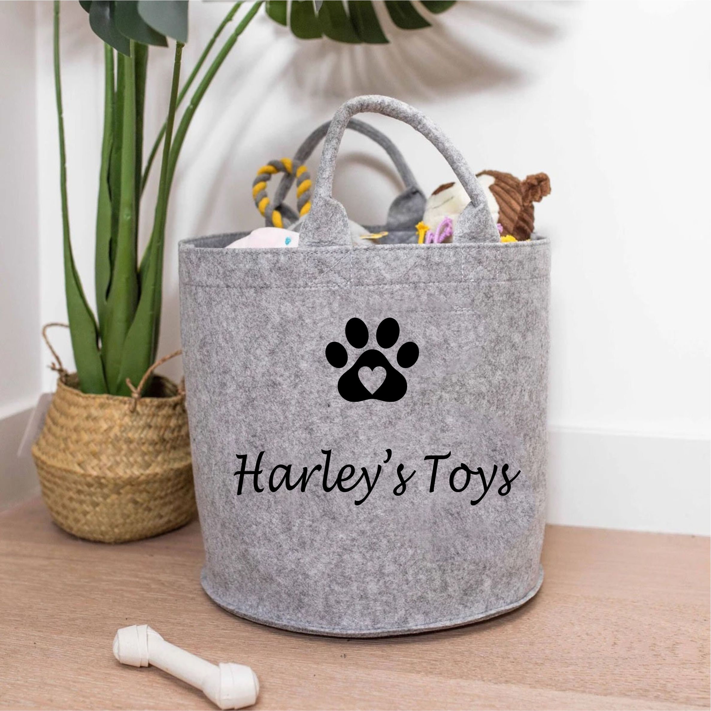 xingfa Personalized Dog Toy Basket with Name,Custom Dog Toy Basket,Paw  Prints Pet Food Storage Container,Dog Toy Box for Small Dogs,New Puppy  Supplies