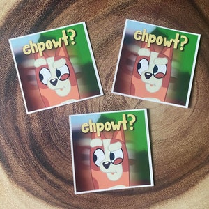 Bluey Bingo Airport Ehpowt Confused Kid Cartoon Vinyl Waterproof Sticker, Cute Dog Animal TV Show Inspired Funny Meme Sticker, Childhood