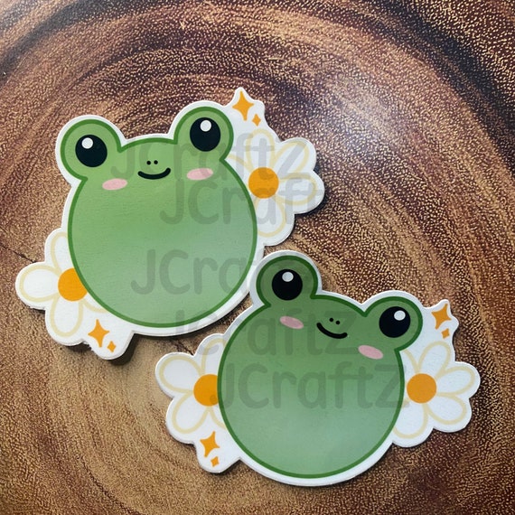 Cute Frog Floral Sticker, Froggy Daisy Flower Glossy Sticker, Frog