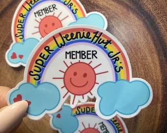 Spongebob Super Weenie Hut Jr. Member Title Glossy Rainbow Cloud and Smile Sticker, Kid TV Show Inspired Funny Meme Colorful Sticker