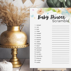 Baby Shower Déchiffrer le jeu de mots, Activité Boho pour bébé Sprinkle, Floral et Boho Imprimable, Carte et signe, PDF instantané non modifiable