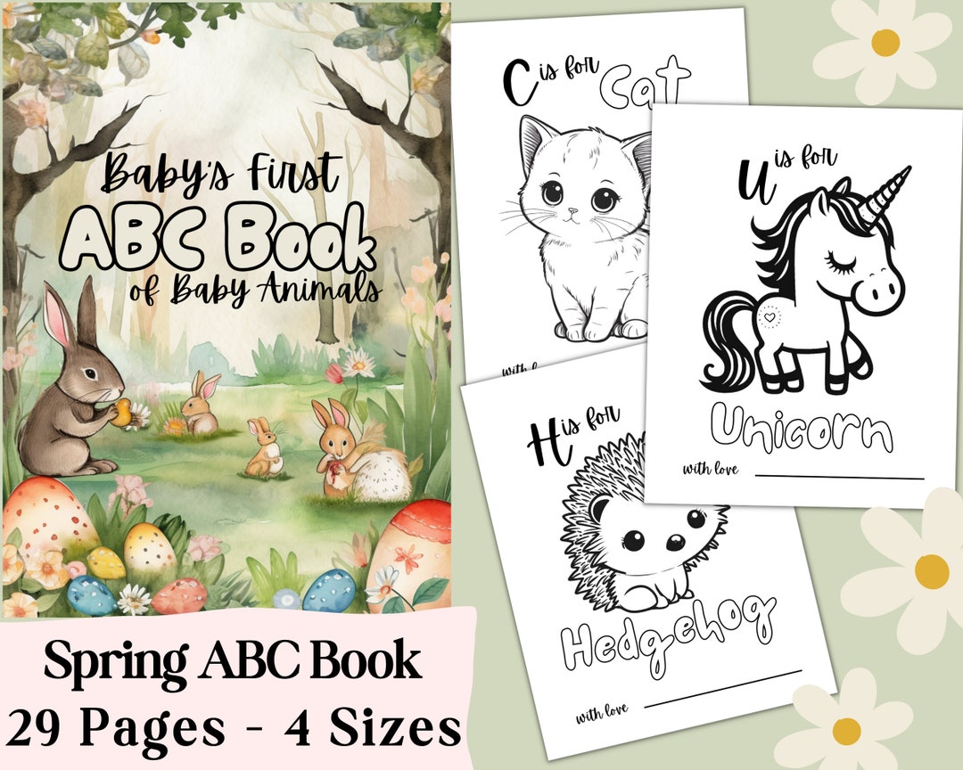 Baby Animal Baby ABC Book, Coloring Book for Baby Shower, 29 Instant ...