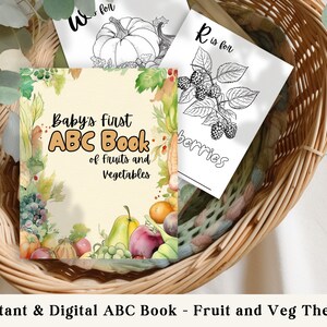 Baby&#39;s First ABC Book: Fruits & Vegetables, Memorable Keepsake as Guestbook Alternative for Baby Shower, Printable Alphabet Coloring Pages