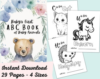 Beautiful Guestbook Alternative for Baby Shower, Baby's First ABC Coloring Book, Baby Animal Theme, Ideal for New Parent, Baby Sprinkle Game
