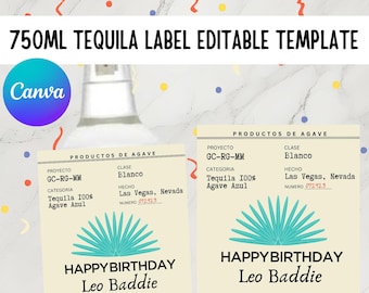 Tequila liquor labels custom | editable casamigos party favors | digital template | alcohol bottle size template