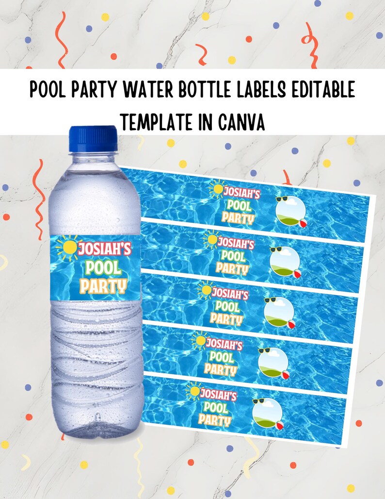 Water Pool Label Pool Party Water Bottle Labels | Editable in Canva | DIY | Canva ...