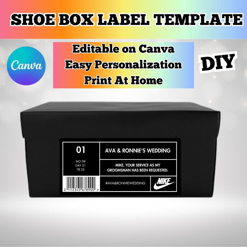 Shoe Box Label Template | Editable in Canva | DIY | Groomsmen Gifts Template Party Favors - Etsy
